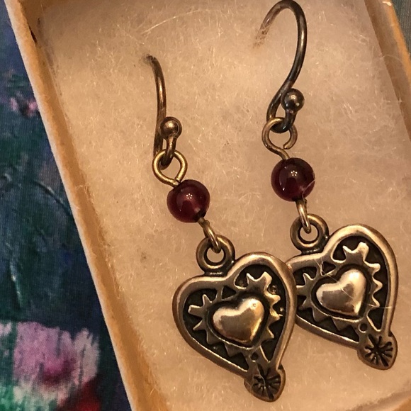 Silpada Sterling Silver Garnet Engraved Heart Earrings W0953 - Picture 10 of 13